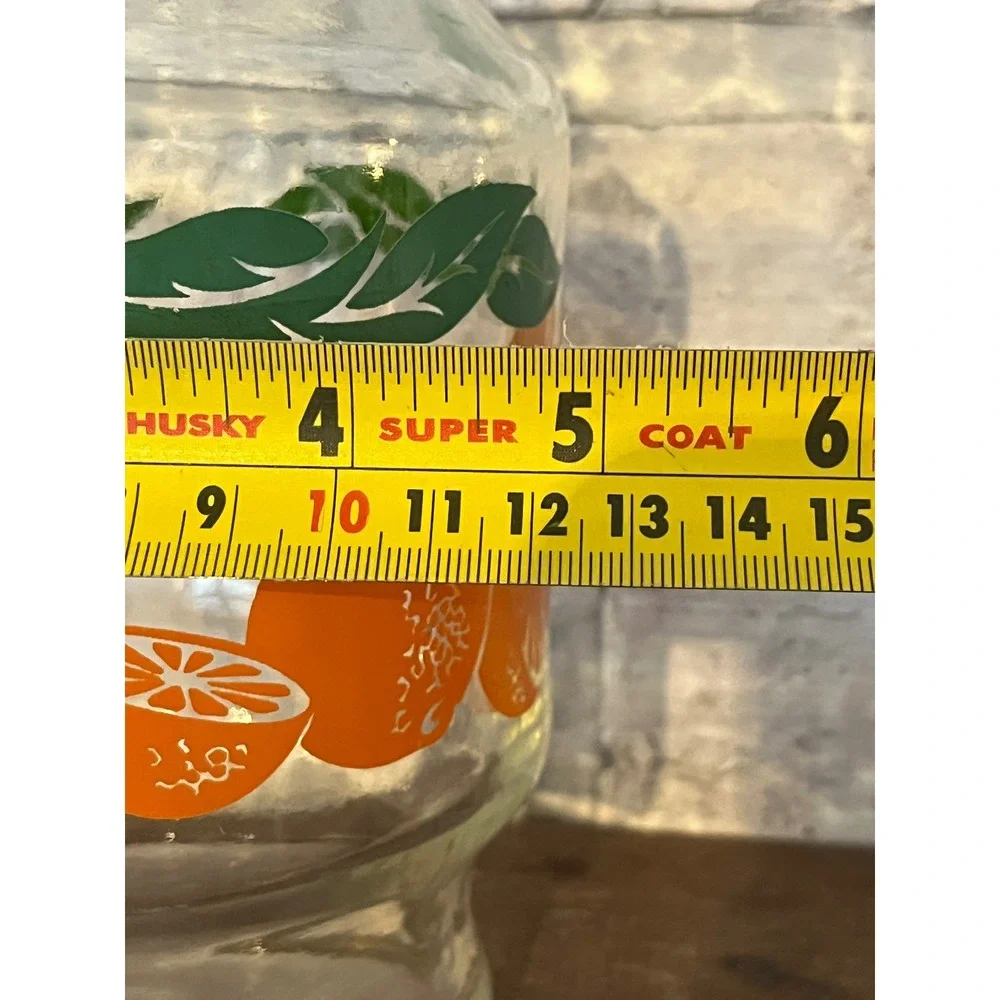 Retro Anchor Hocking Juice‎ Carafe with Oranges and Green Leaf Pattern